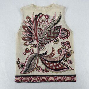 Vintage 60s Mod Shell Top Psychedelic Abstract Floral Sleeveless Blouse Small